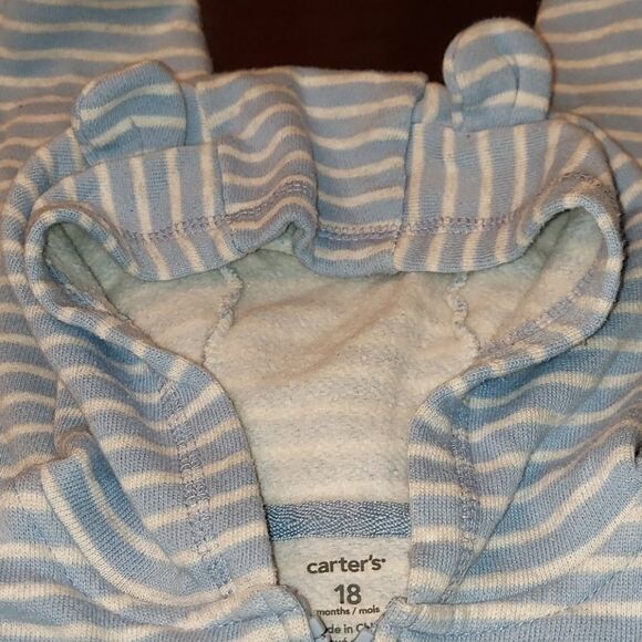 Carter's Light Blue Striped Hooded Jumpsuit 18M - Picture 3 of 4